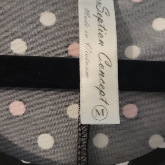 PERSEPTION CONCEPT WOMENS BLACK DRESS WITH PINK AND WHITE POLKA DOTS - SIZE MED. - Picture 7 of 7